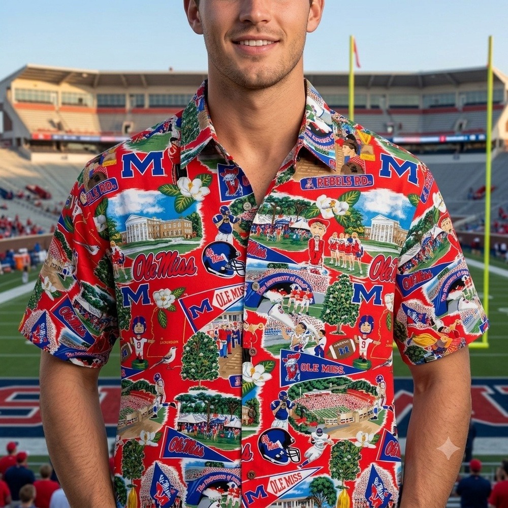 Vintage Reyn Spooner Shirt Men XXL Red Ole Miss Rebels Scenic Rayon Button Down